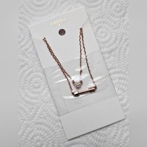 Fossil Heart and Arrow Necklace, Rosetone